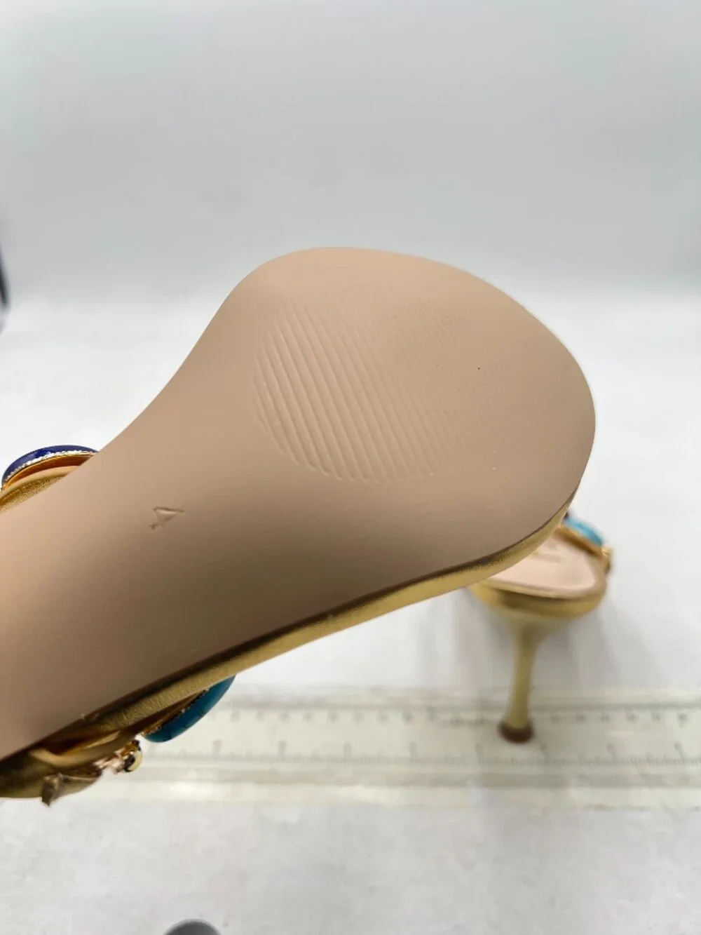 FSJ Gold Jewelled Open Toe Flip Flop Thin High Heel Slip on Thong Sandals
